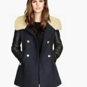 H&M Faux Shearling Collar Coat/Faux Leat